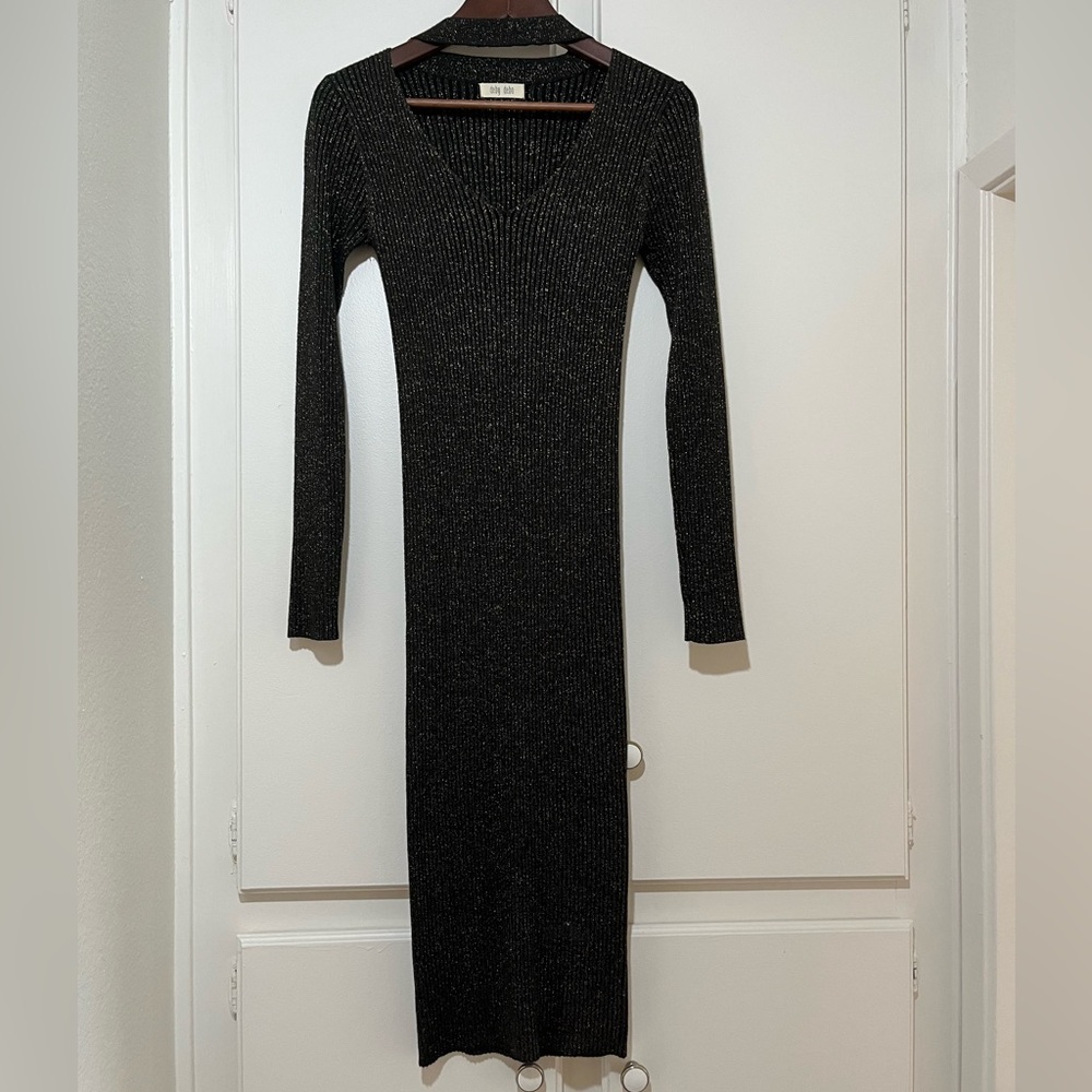 Anthropologie Deby Debo Black and Gold Bodycon Dress with Collar Choker